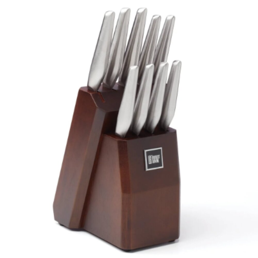 Robert Irvine Stainless Steel Satin Finish 10 Pcs Cutlery Block Set Silver/Wood